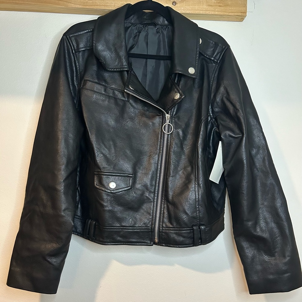 NEW SAMPLE SONCY BLACK FAUX LEATHER MOTO JACKET